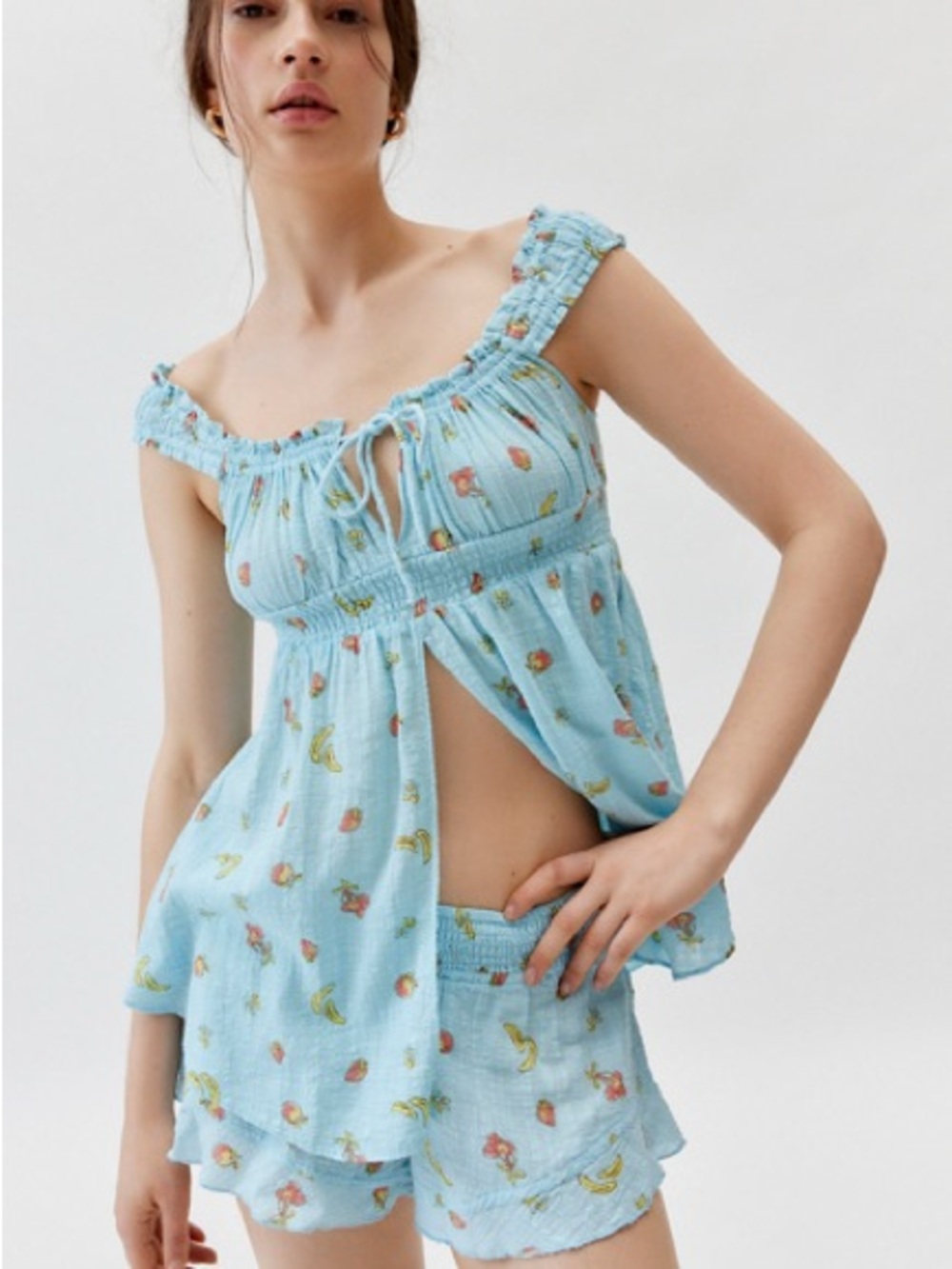 Urban Outfitters Blue Fruit Print Babydoll Chemise